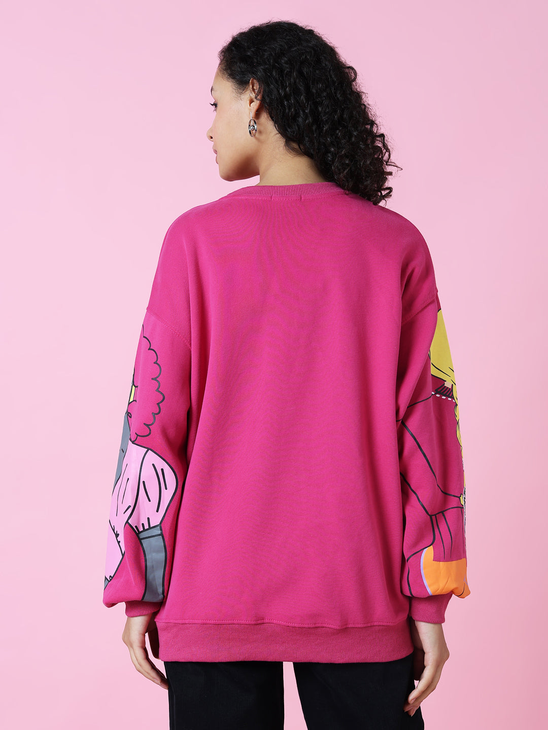 Women Graphic Pink Oversized Pullover