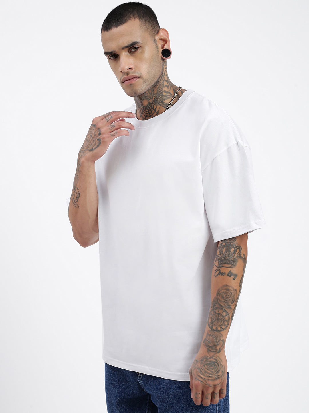 Men Solid White Oversized T Shirt