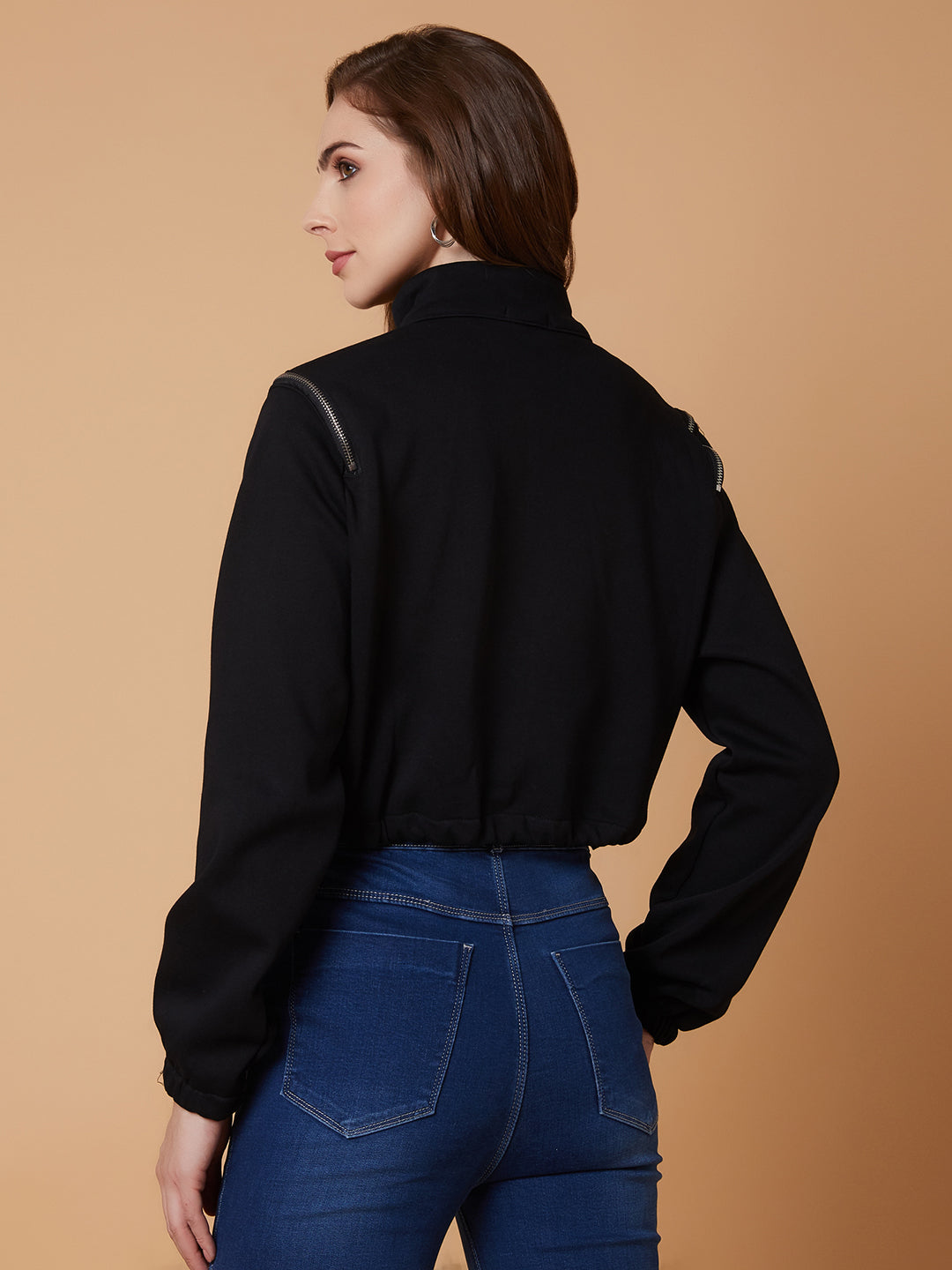 Women Black Oversized Crop Tailored Jacket