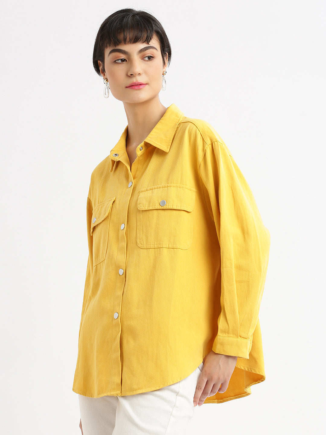 Women Solid Mustard Oversized Shirt