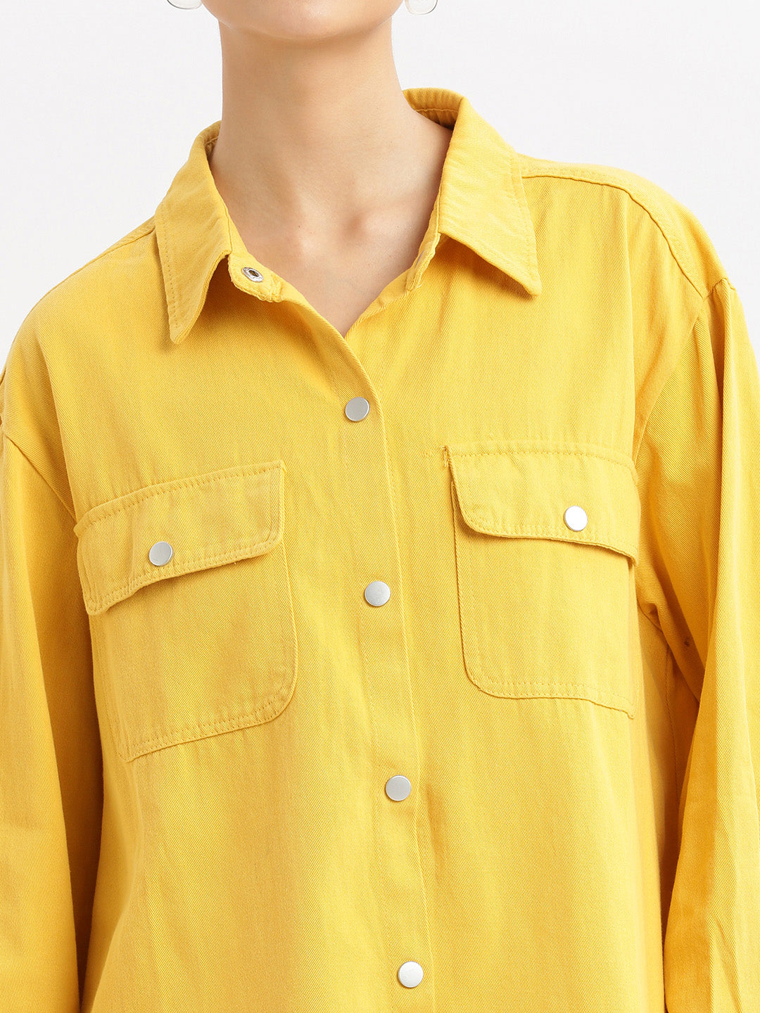 Women Solid Mustard Oversized Shirt