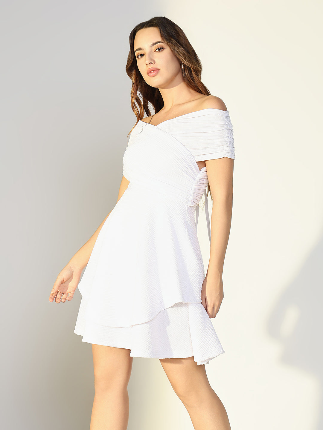 Women White Solid Fit and Flare Dress