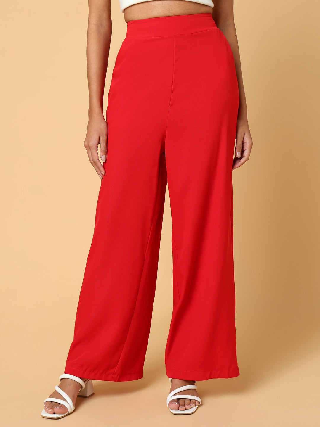 Women Solid Red Trouser