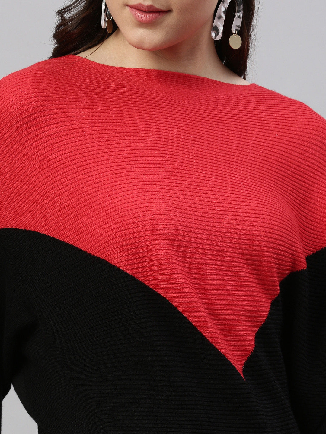 Women Colourblocked Red Top