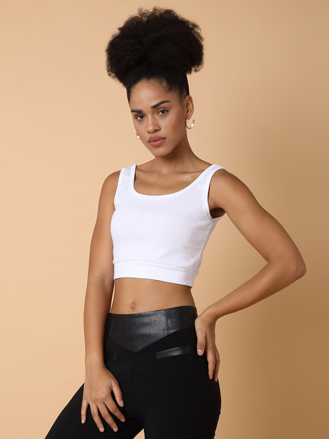 Women Solid Black Crop Top with Tank top