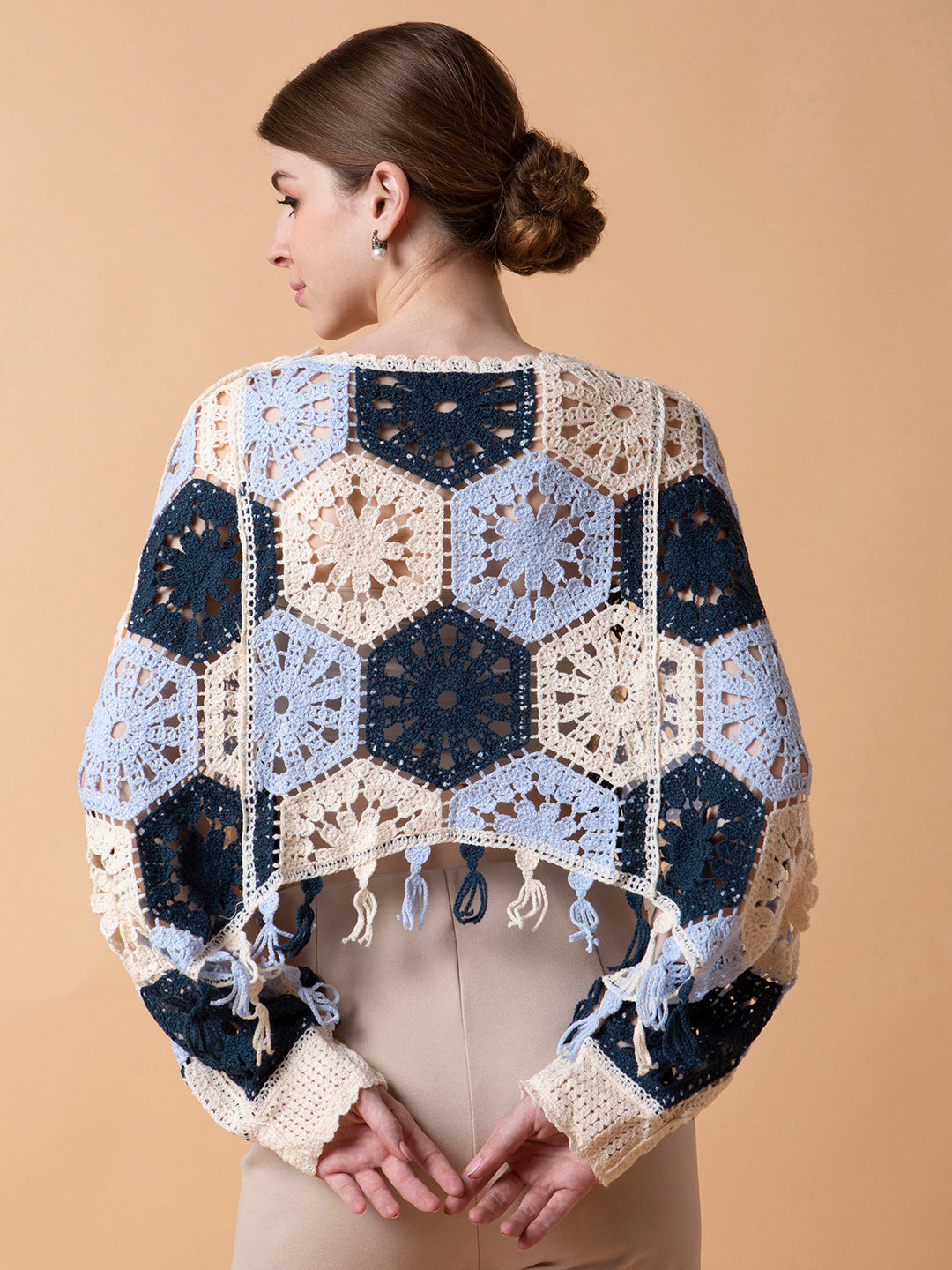 Women Self Design Teal Crochet Crop Top