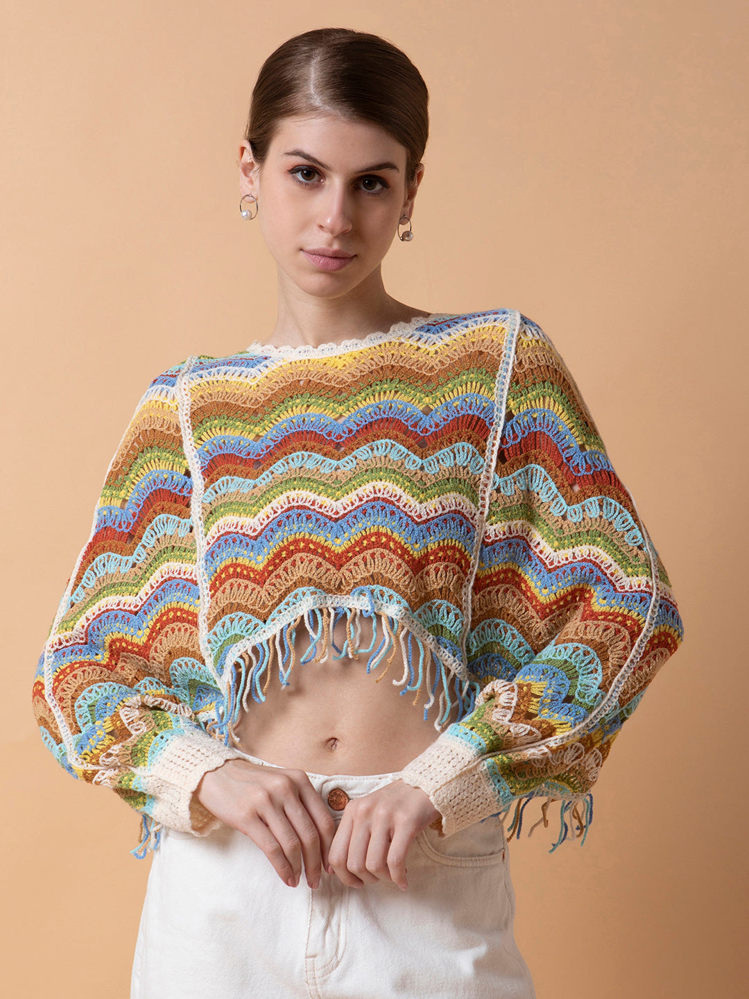 Women Self Design Multi Crochet Crop Top