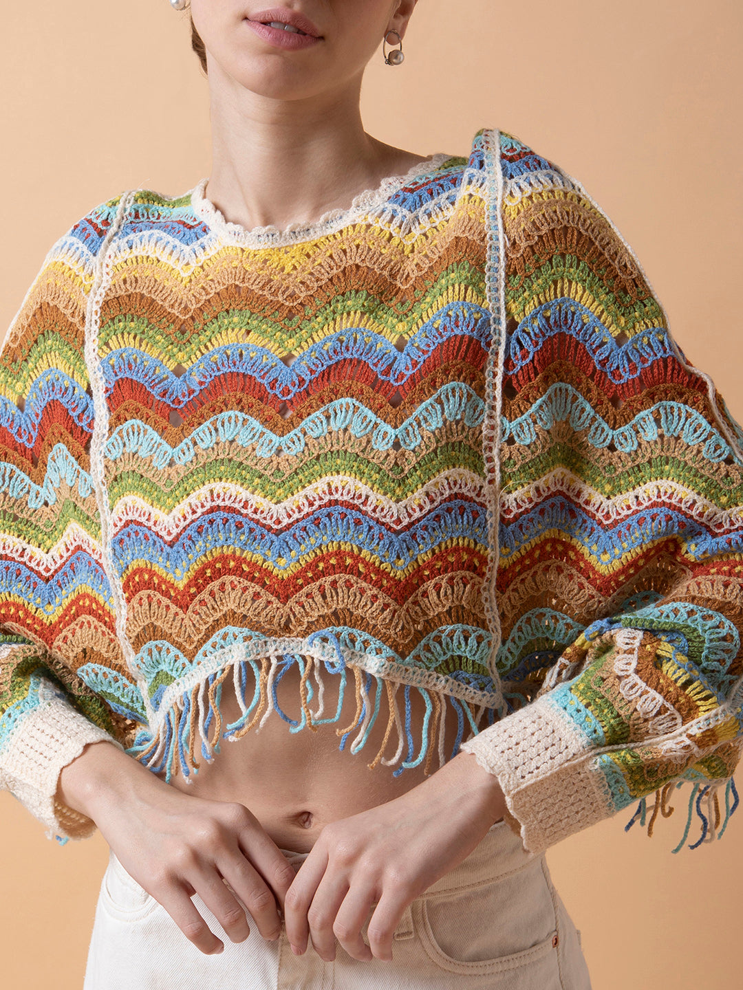 Women Self Design Multi Crochet Crop Top