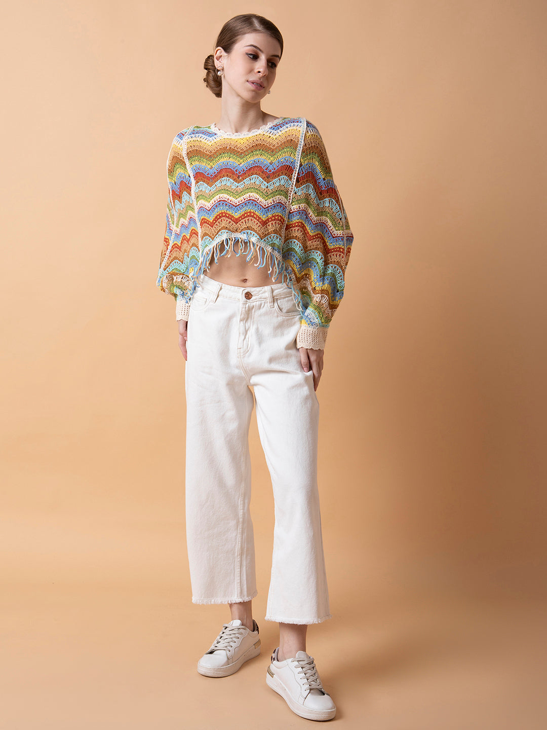 Women Self Design Multi Crochet Crop Top