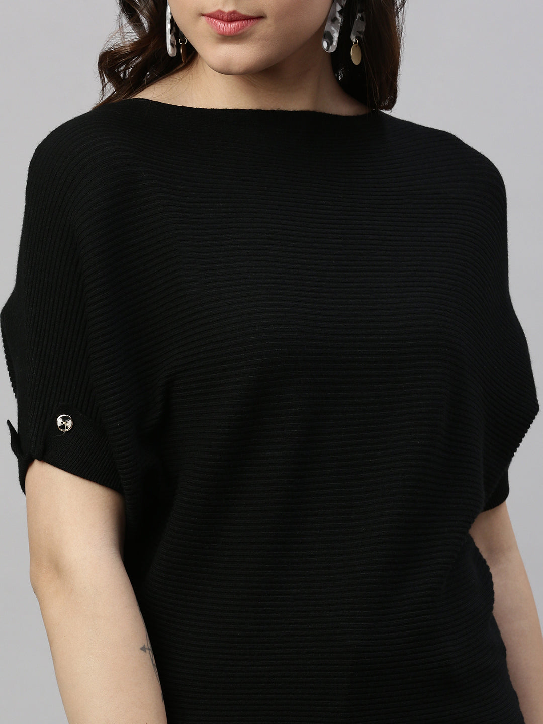 Women Self Design Black Top