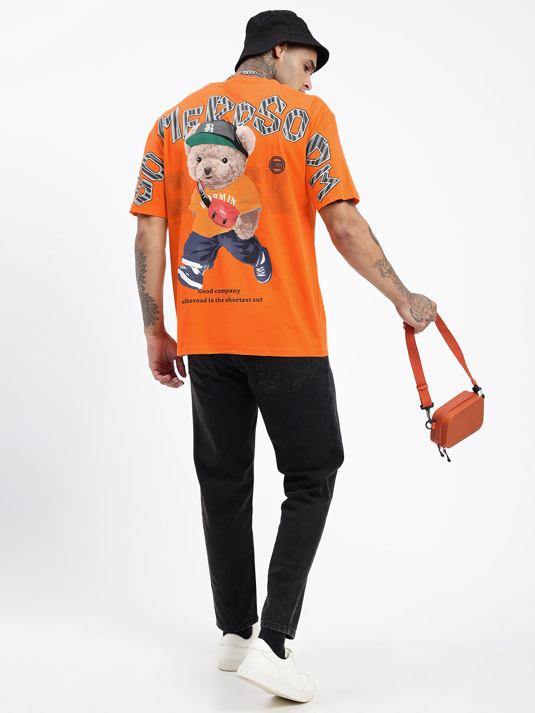 Men Graphic Orange Relaxed Fit T Shirt