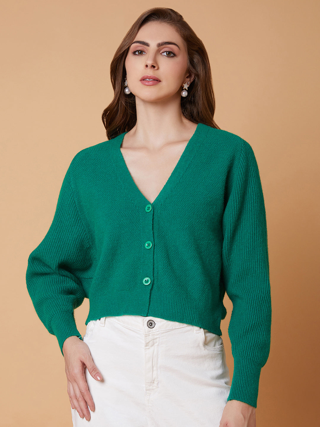 Women Solid Green Cardigan