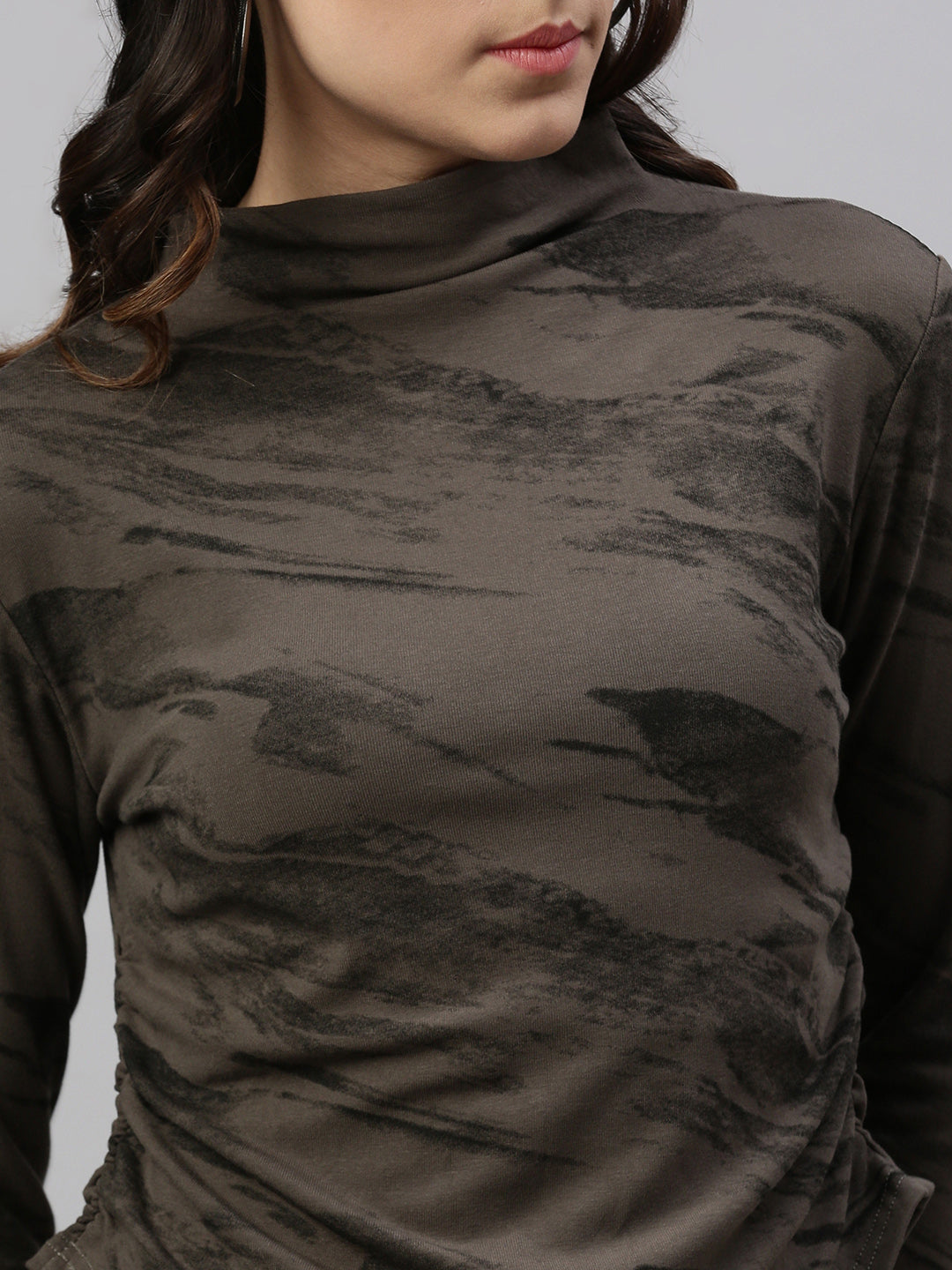 Women Abstract Brown Fitted Top