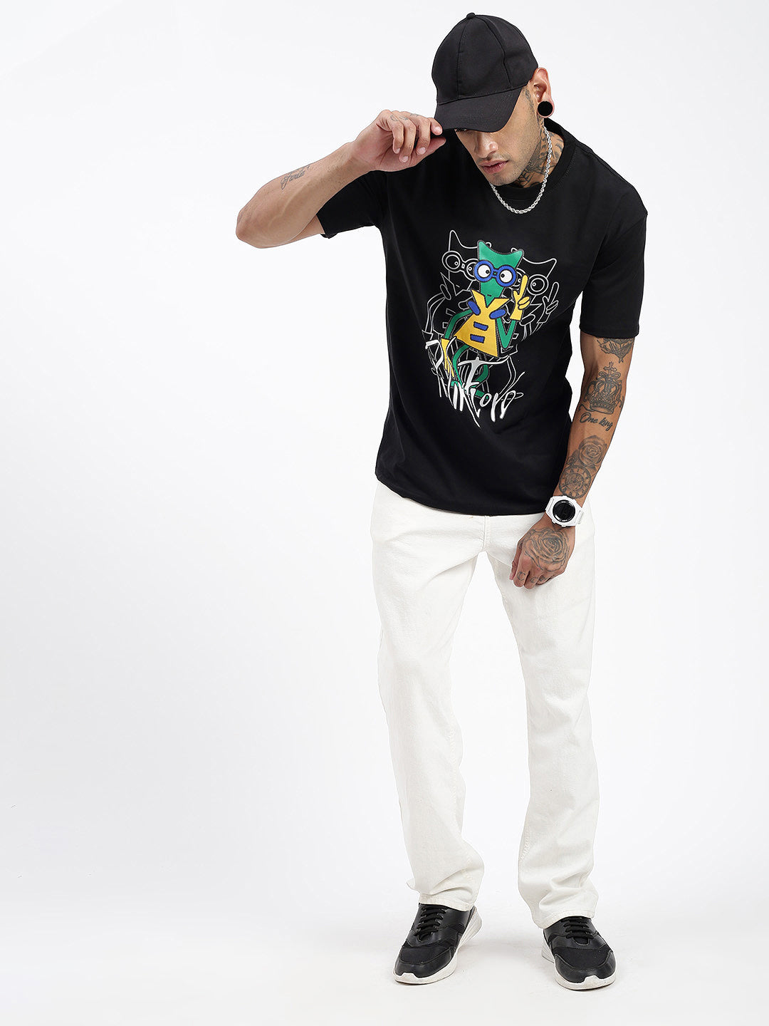 Men Graphic Black Relaxed Fit T Shirt