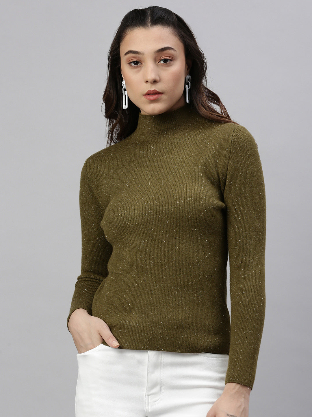 Women Solid Olive Top