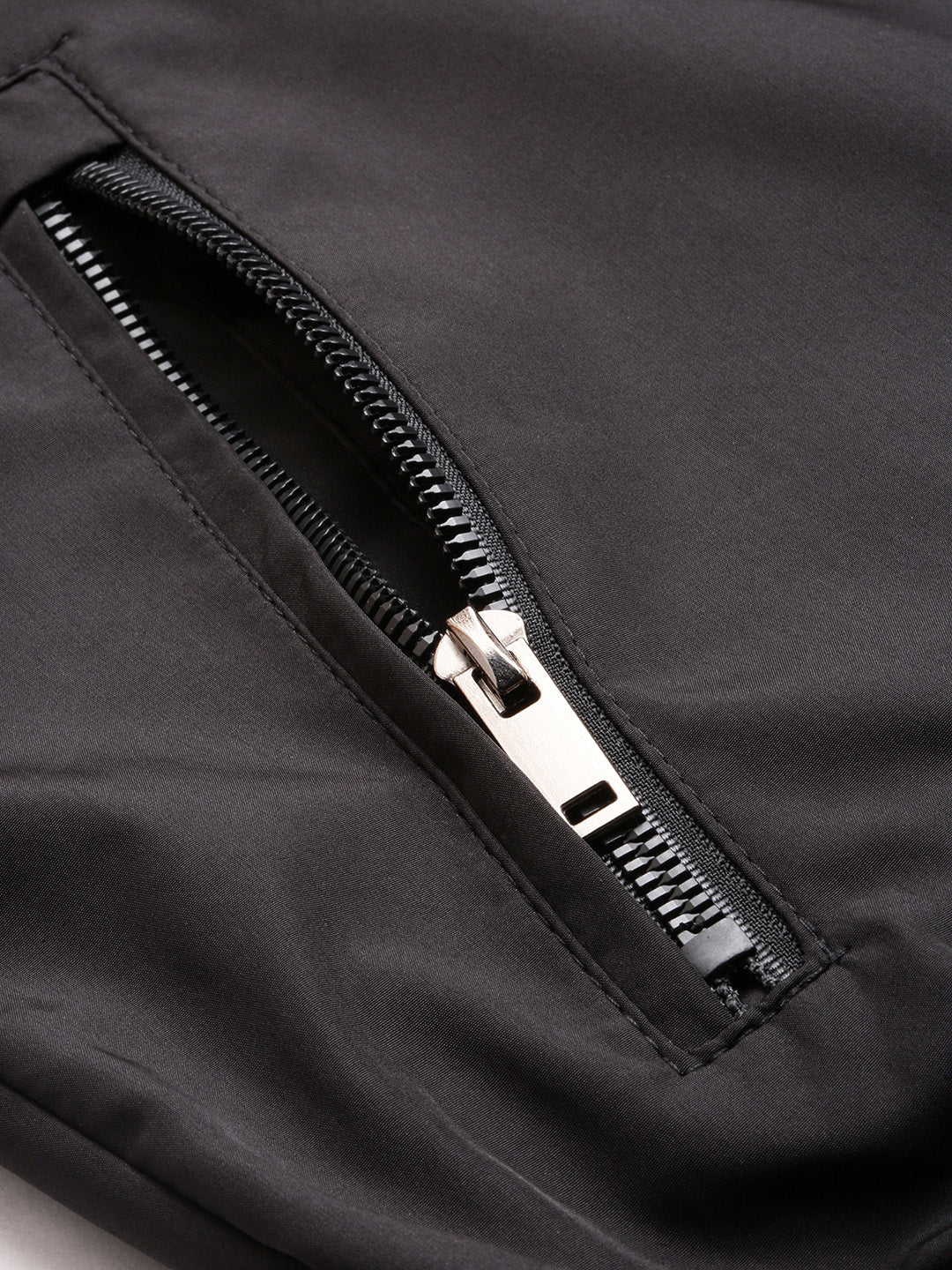 Men Mandarin Collar Black Solid Reversible Bomber Jacket