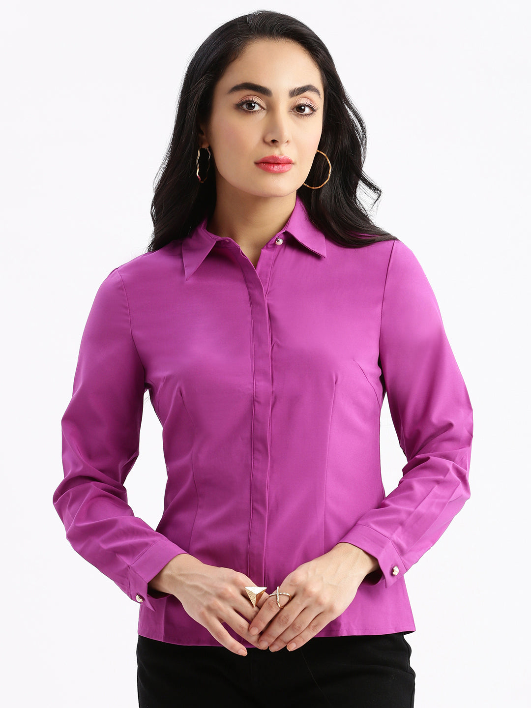 Women Solid Purple Slim Fit Shirt
