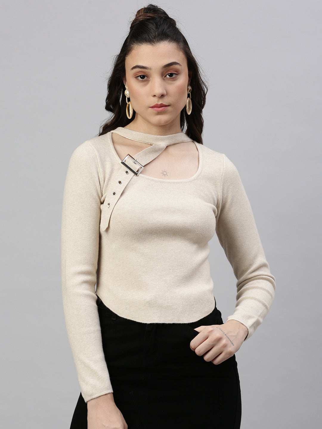 Women Solid Beige Top