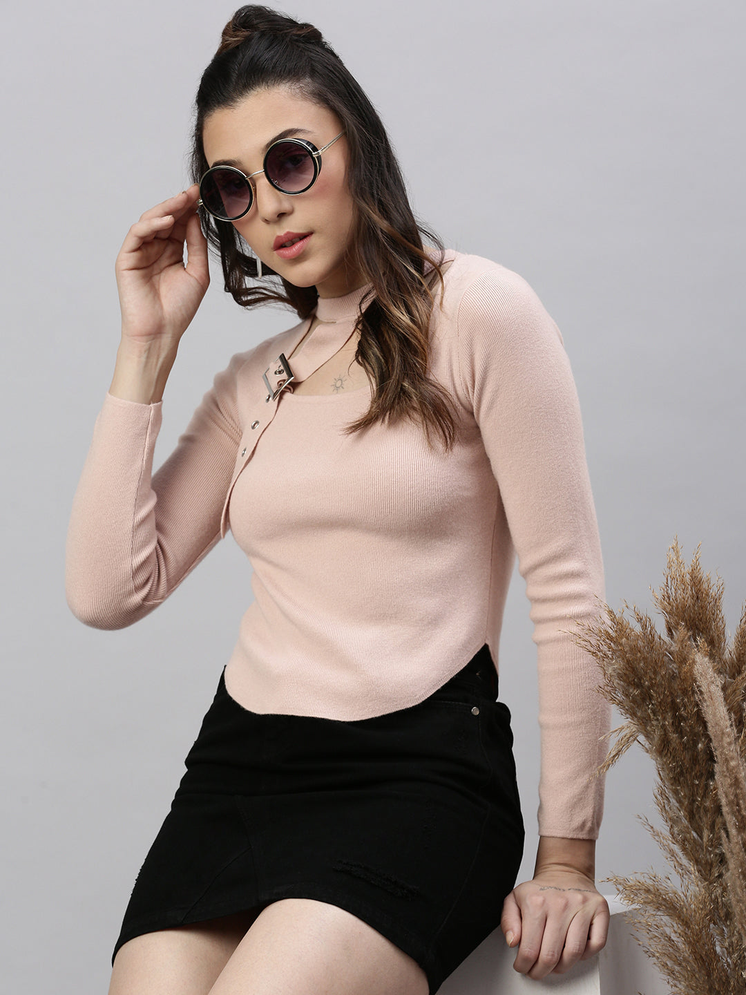 Women Solid Peach Top