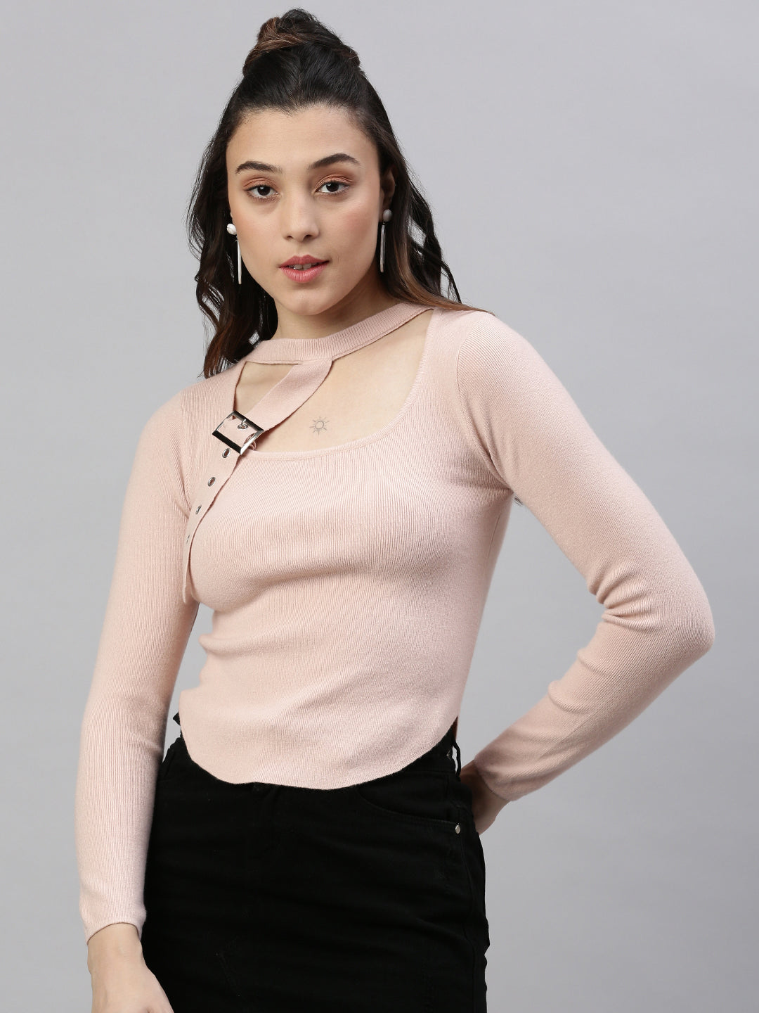 Women Solid Peach Top