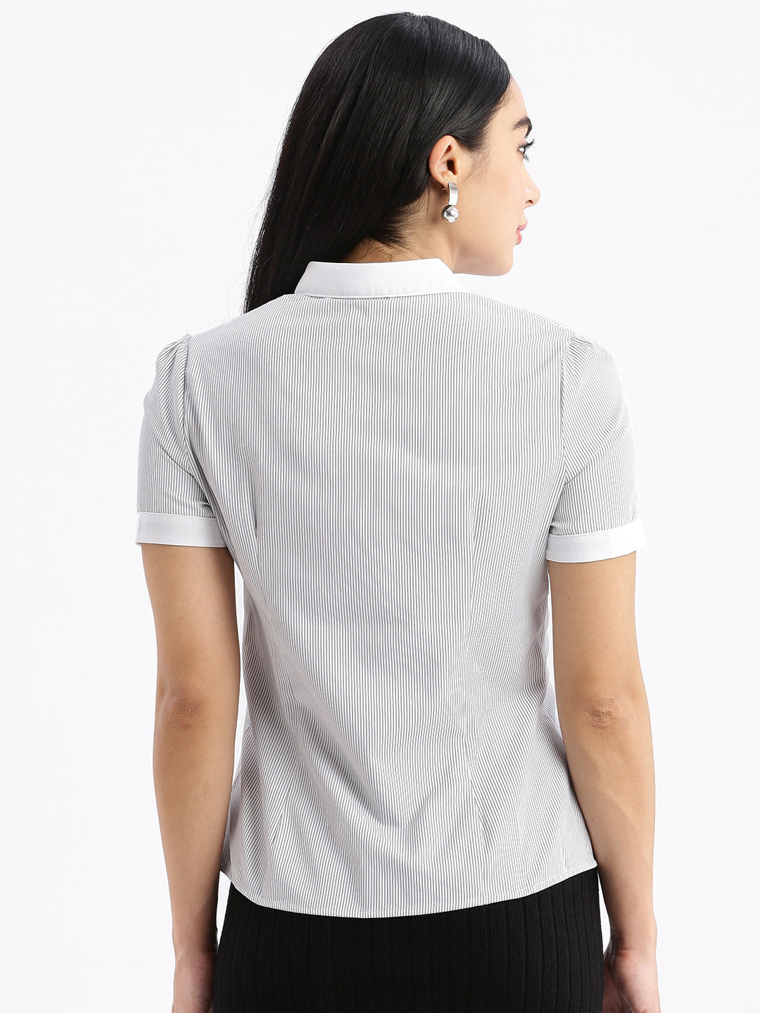 Women Striped Off White Slim Fit Shirt