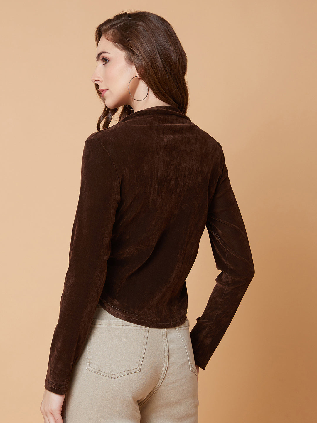 Women Solid Brown Ruched Top