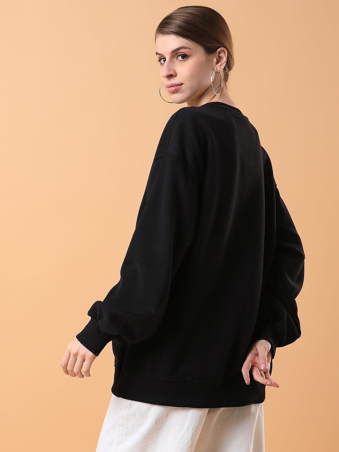 Women Graphic Black Oversized Pullover