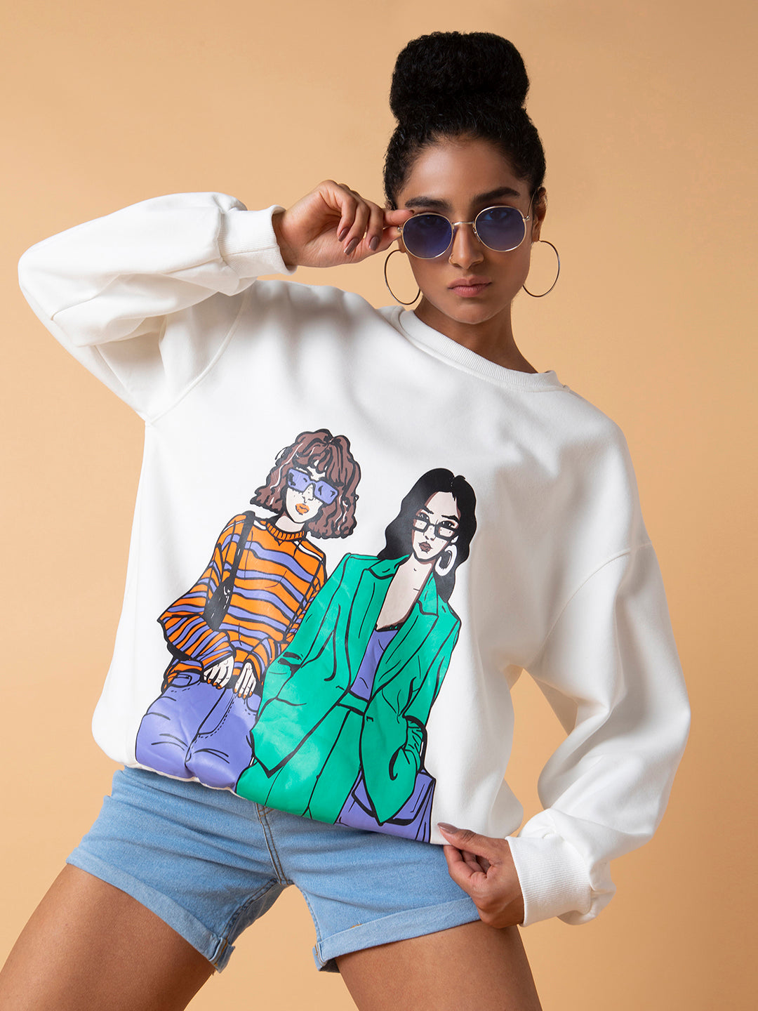 Women Graphic White Oversized Pullover
