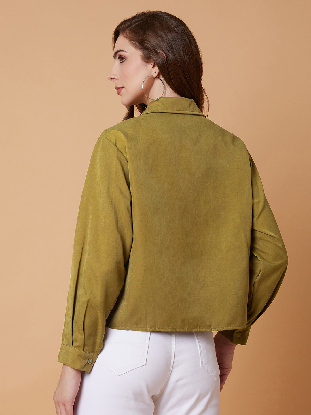 Women Solid Olive Oversized Shirt