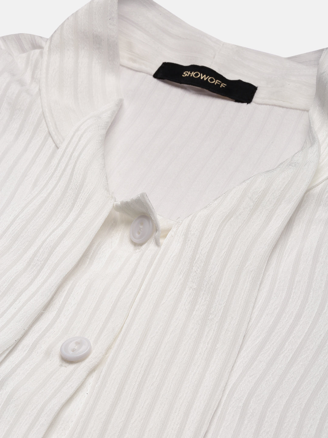 Women Striped Mandarin Collar White Shirt