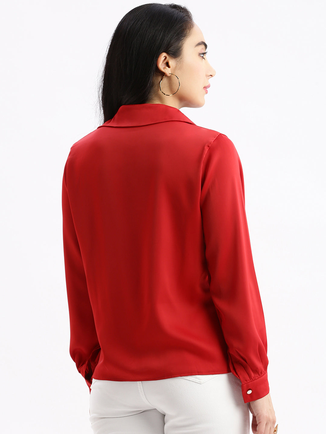 Women Solid Red Top with Neck Chain