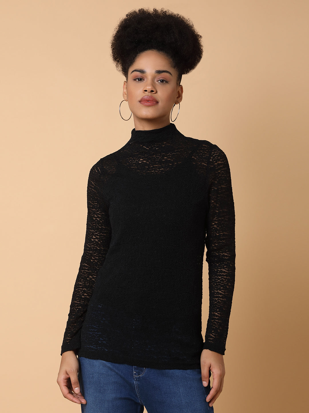 Women Solid Black Top