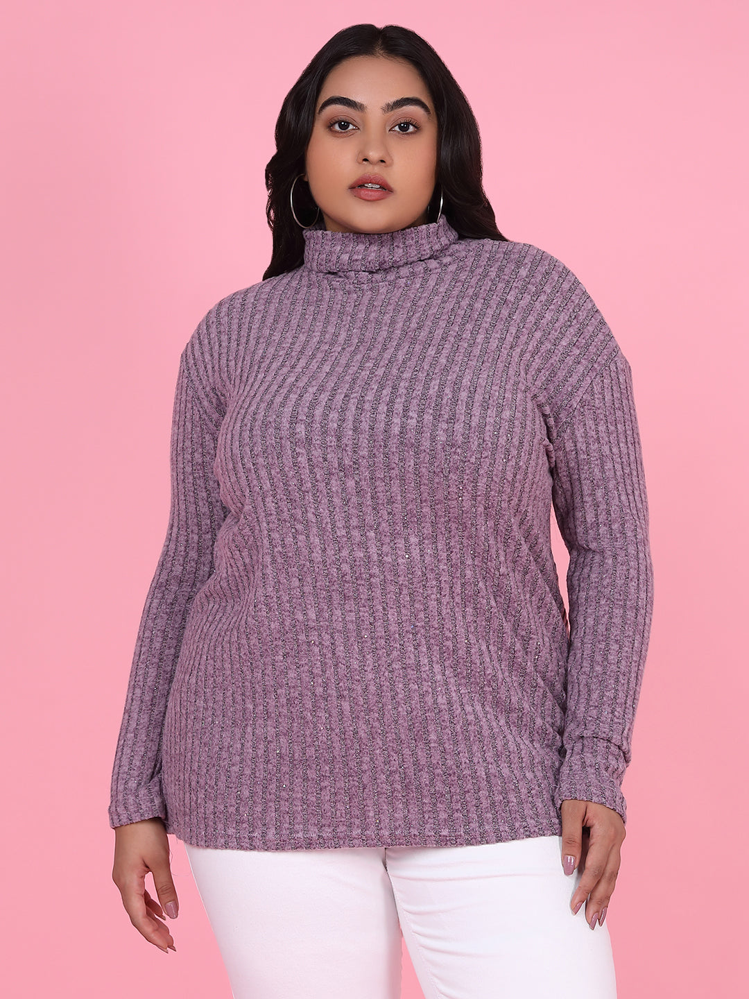 Women Striped Lavender Top