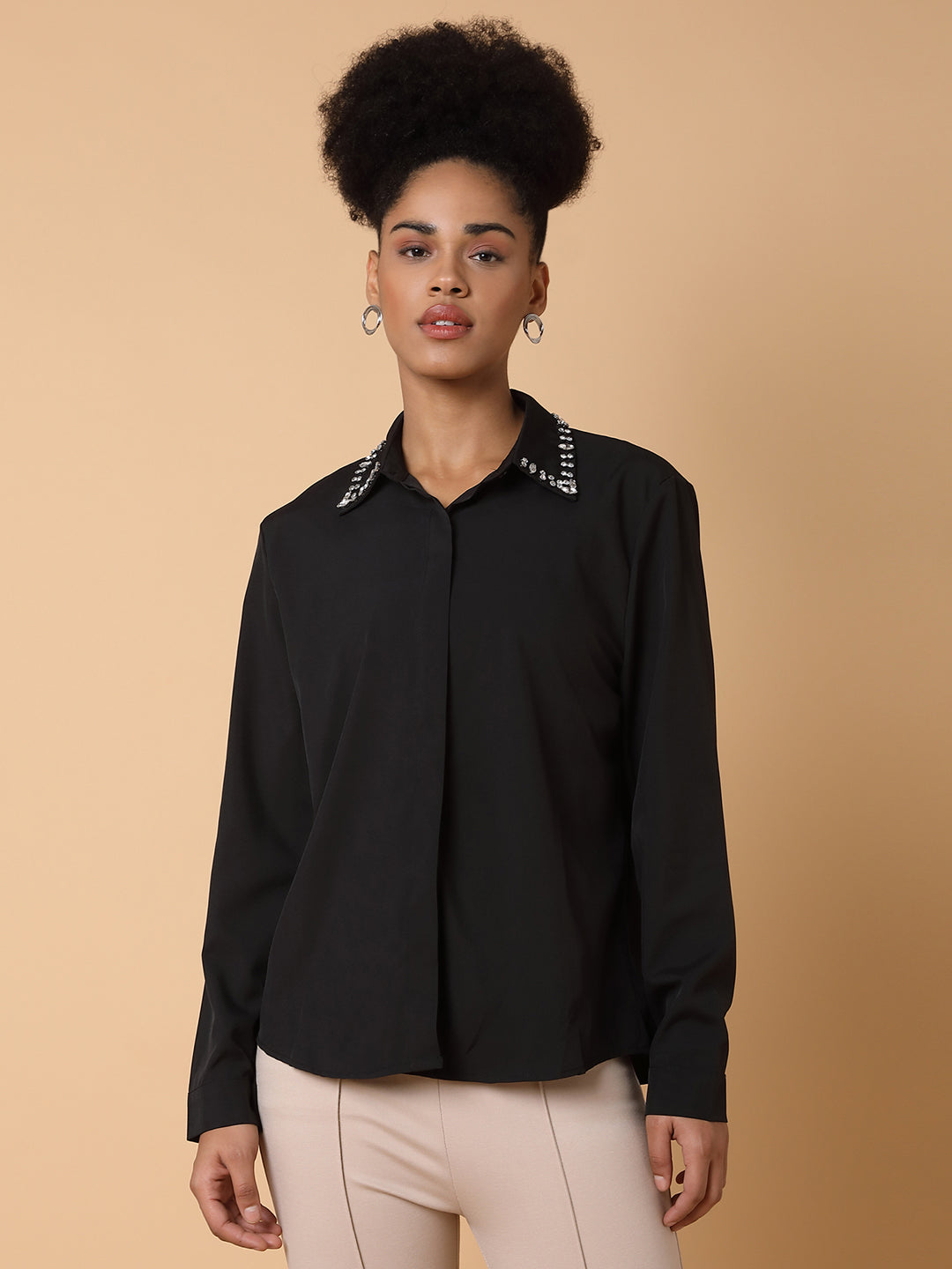 Women Solid Black Shirt