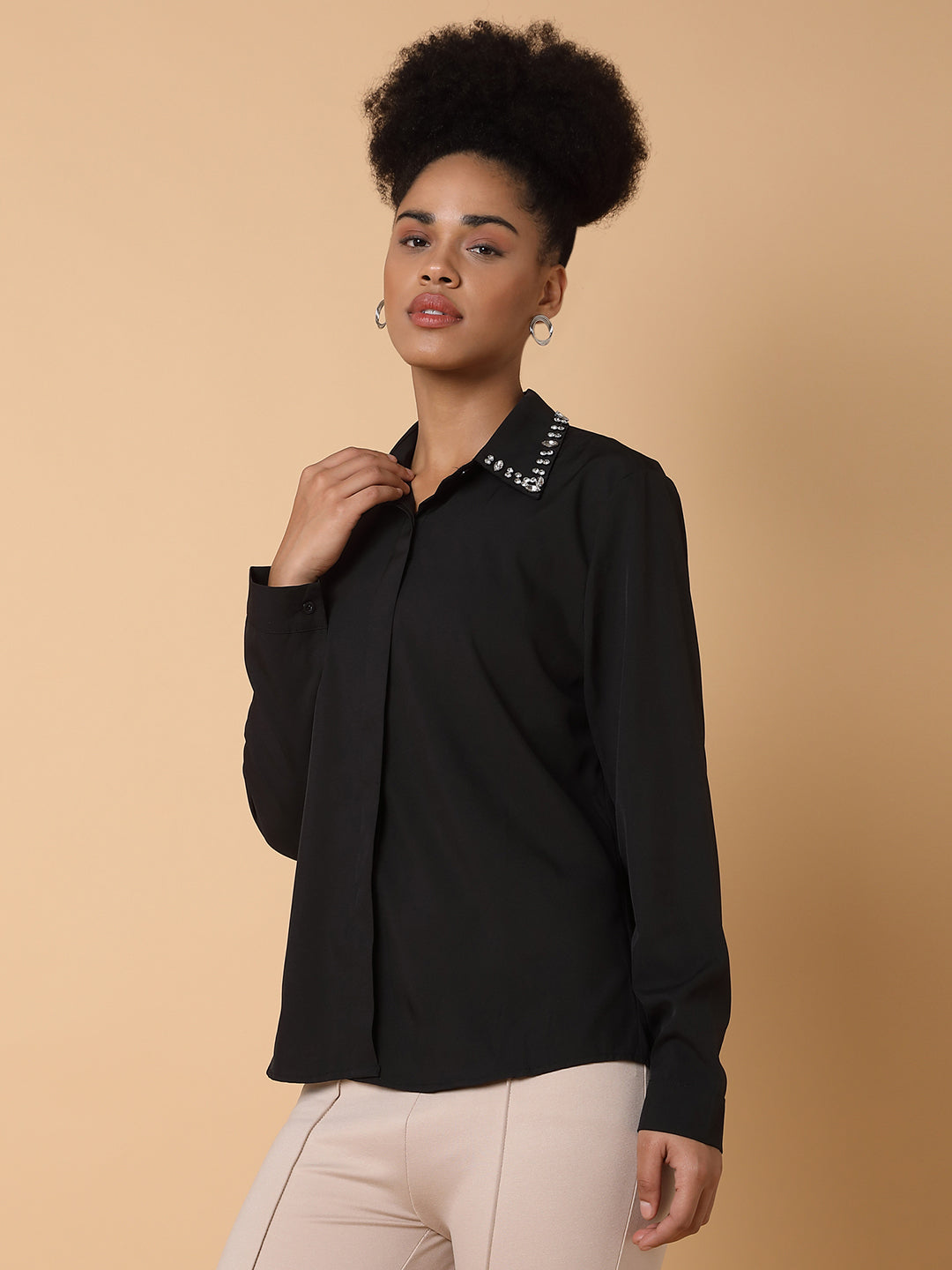 Women Solid Black Shirt