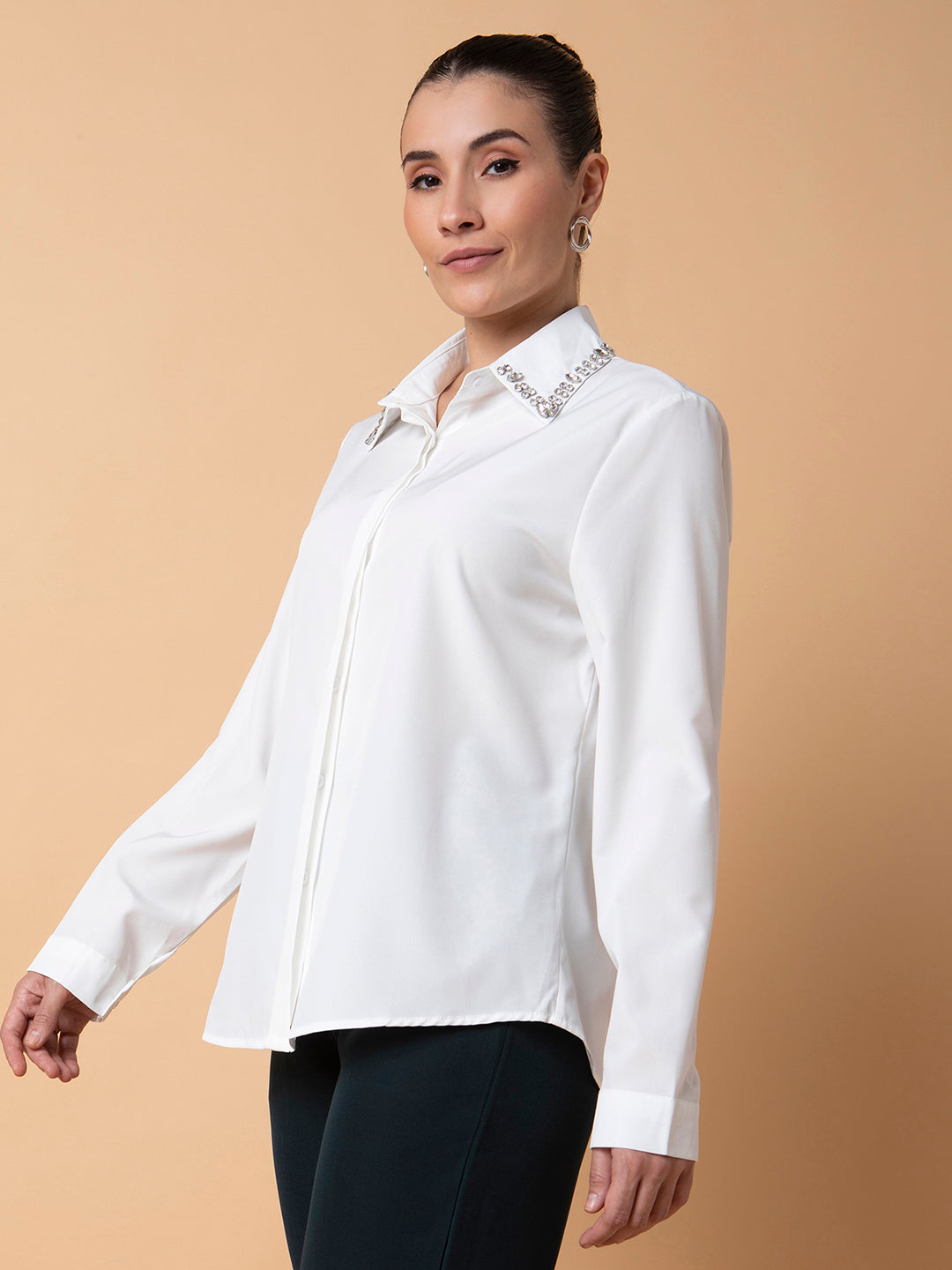 Women Solid White Oversized Shirt