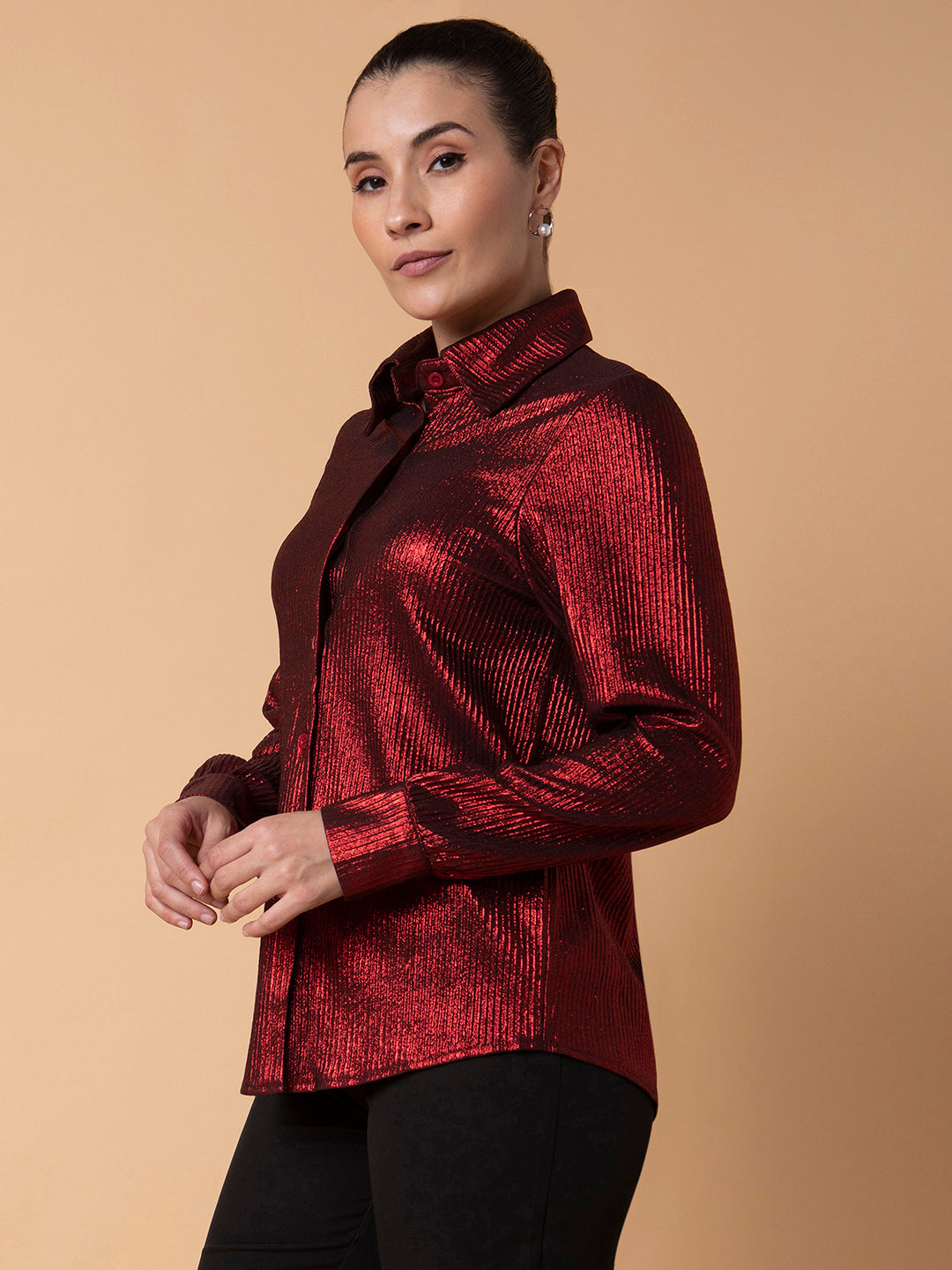 Women Solid Red Slim Fit Shirt