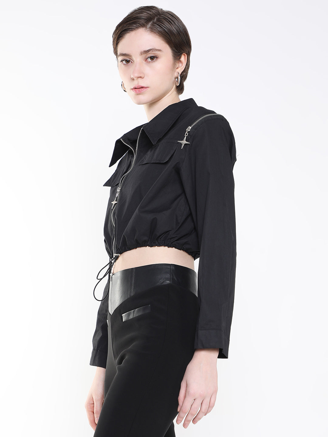 Women Black Crop Tailored Jacket