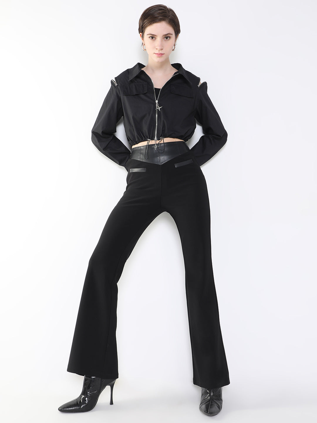 Women Black Crop Tailored Jacket