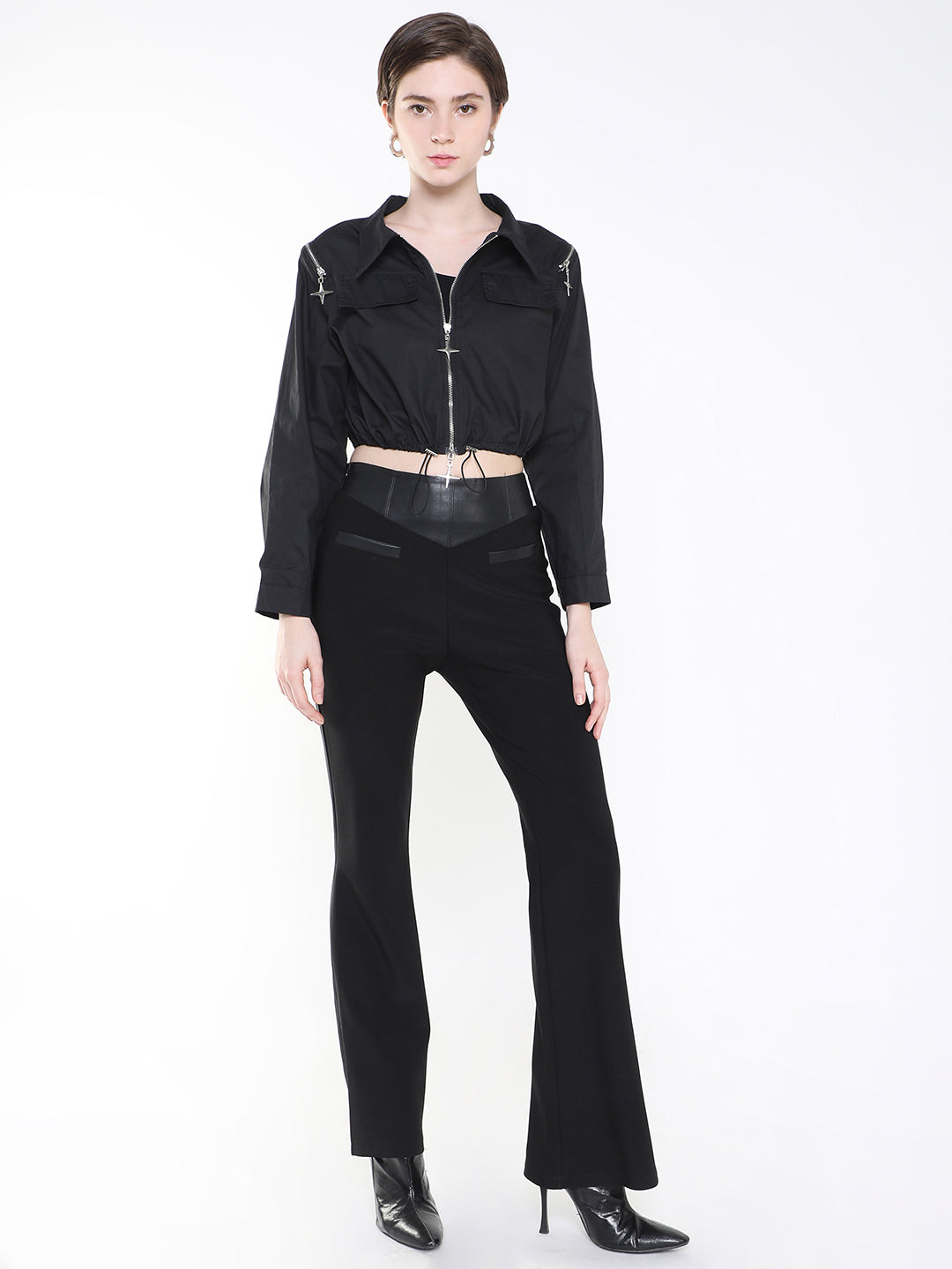 Women Black Crop Tailored Jacket