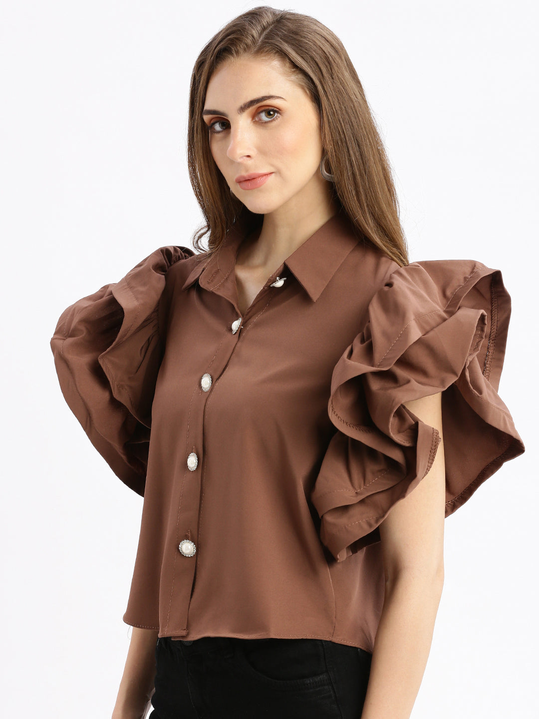 Women Solid Brown Top