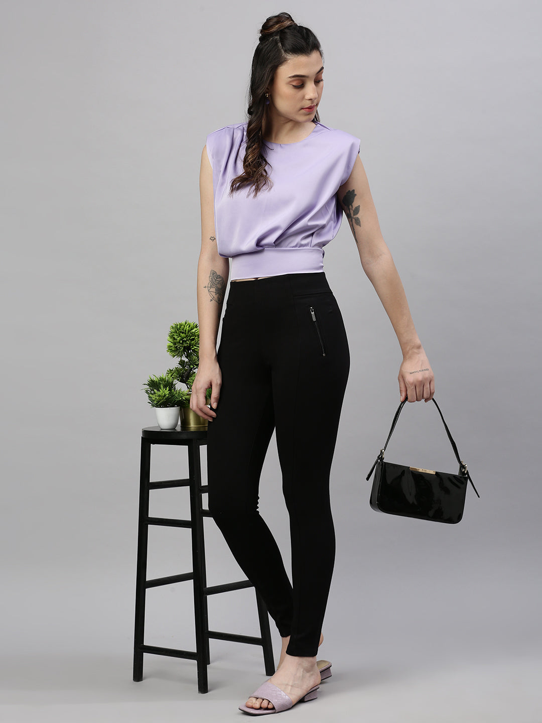 Women Solid Lavender Top