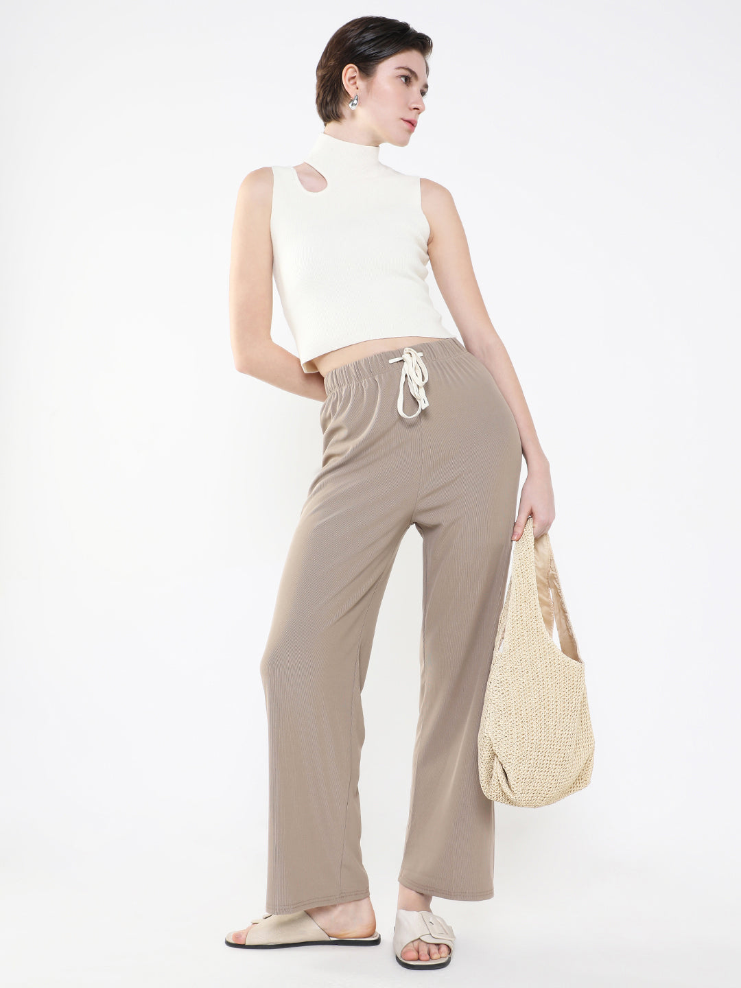 Women Solid Beige Trouser