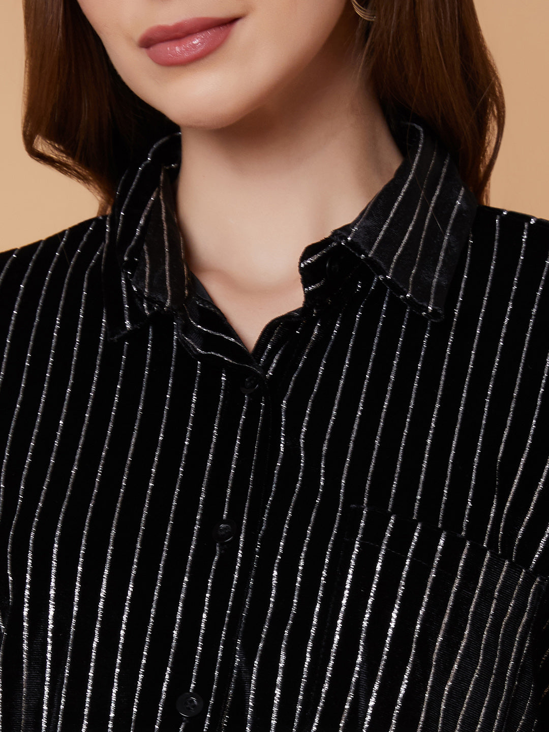 Women Striped Black Oversized Shirt