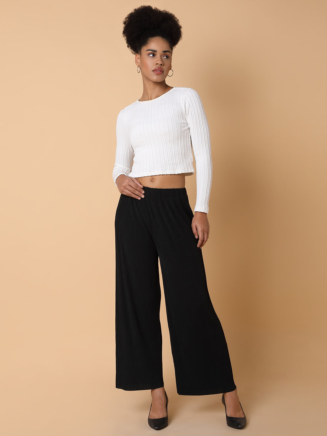 Women Flat Front Solid Black Trousers