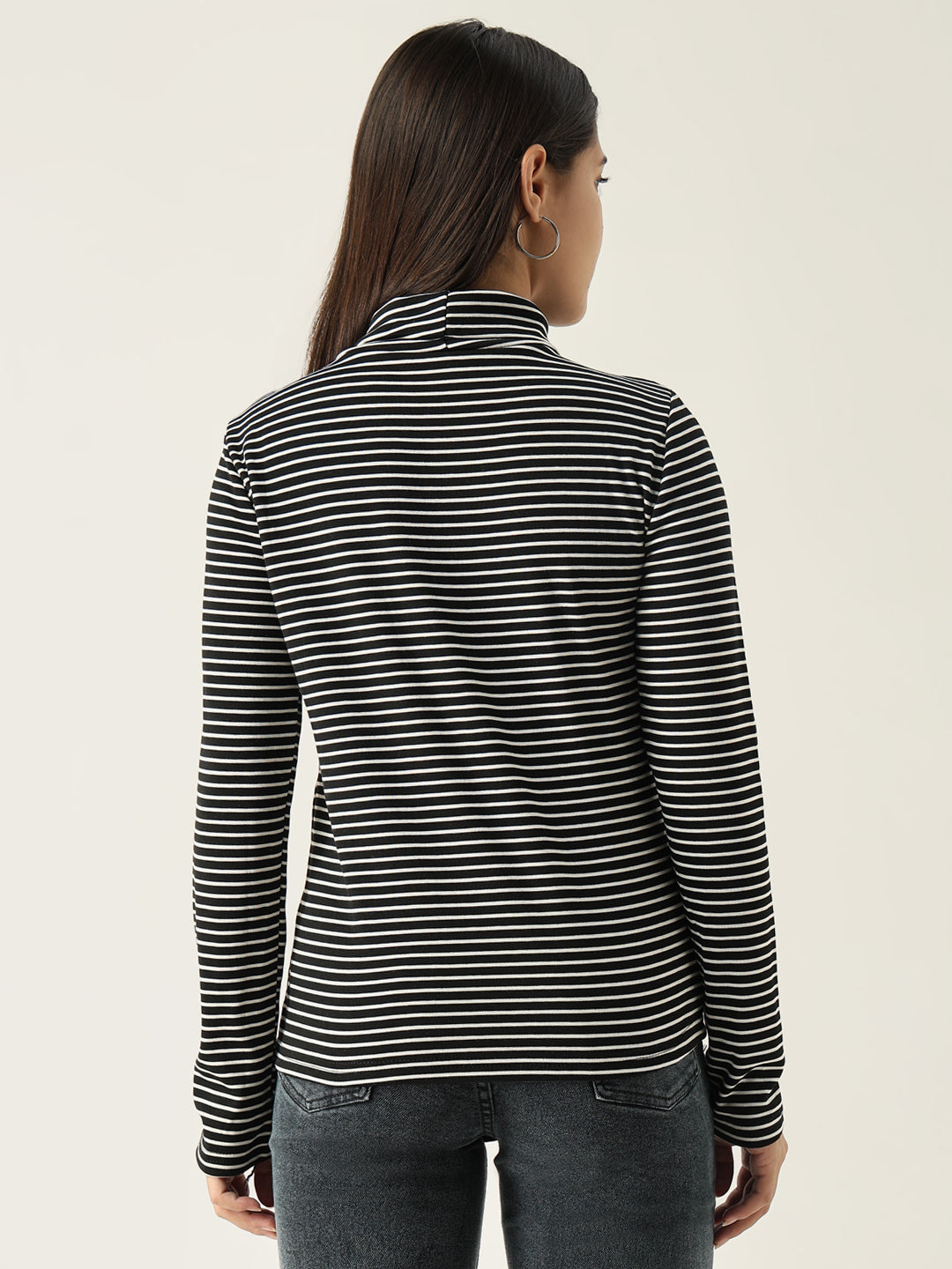 Women Striped Black Fitted Top