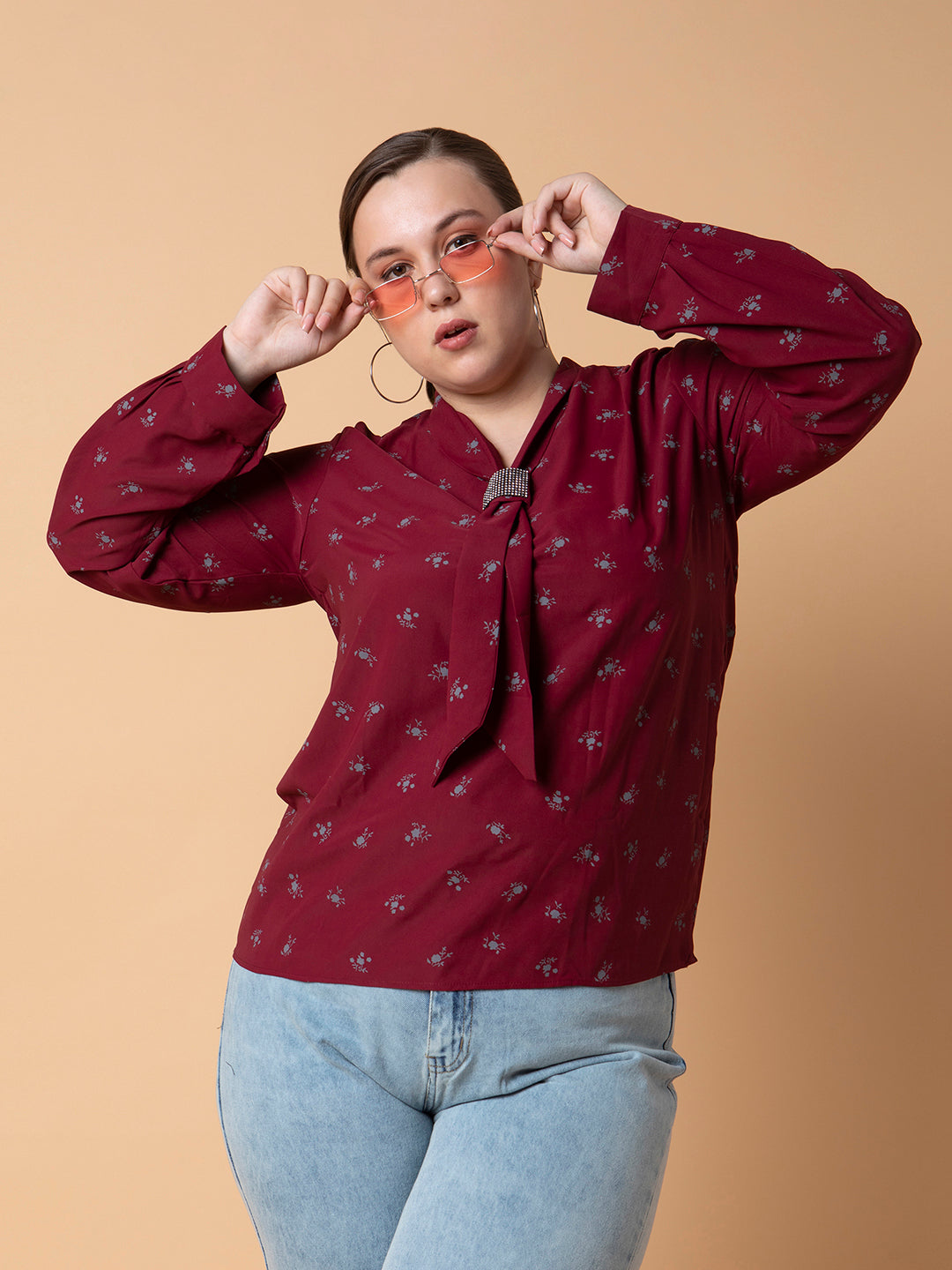 Women Floral Maroon Top