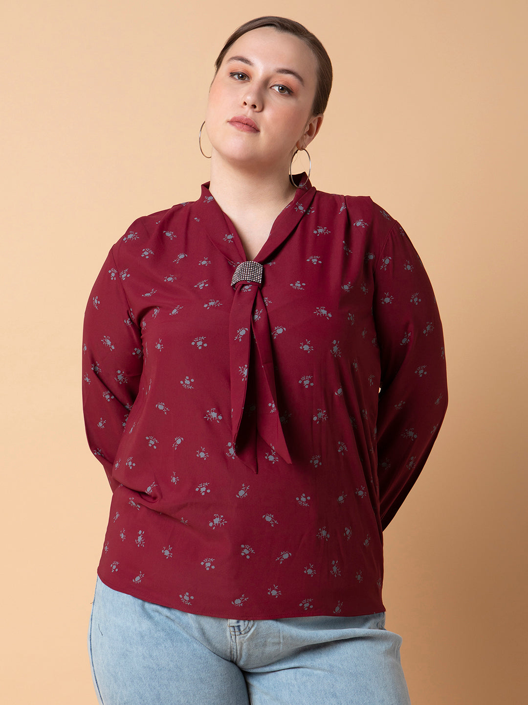 Women Floral Maroon Top