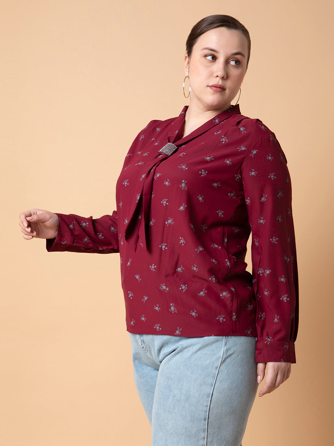 Women Floral Maroon Top