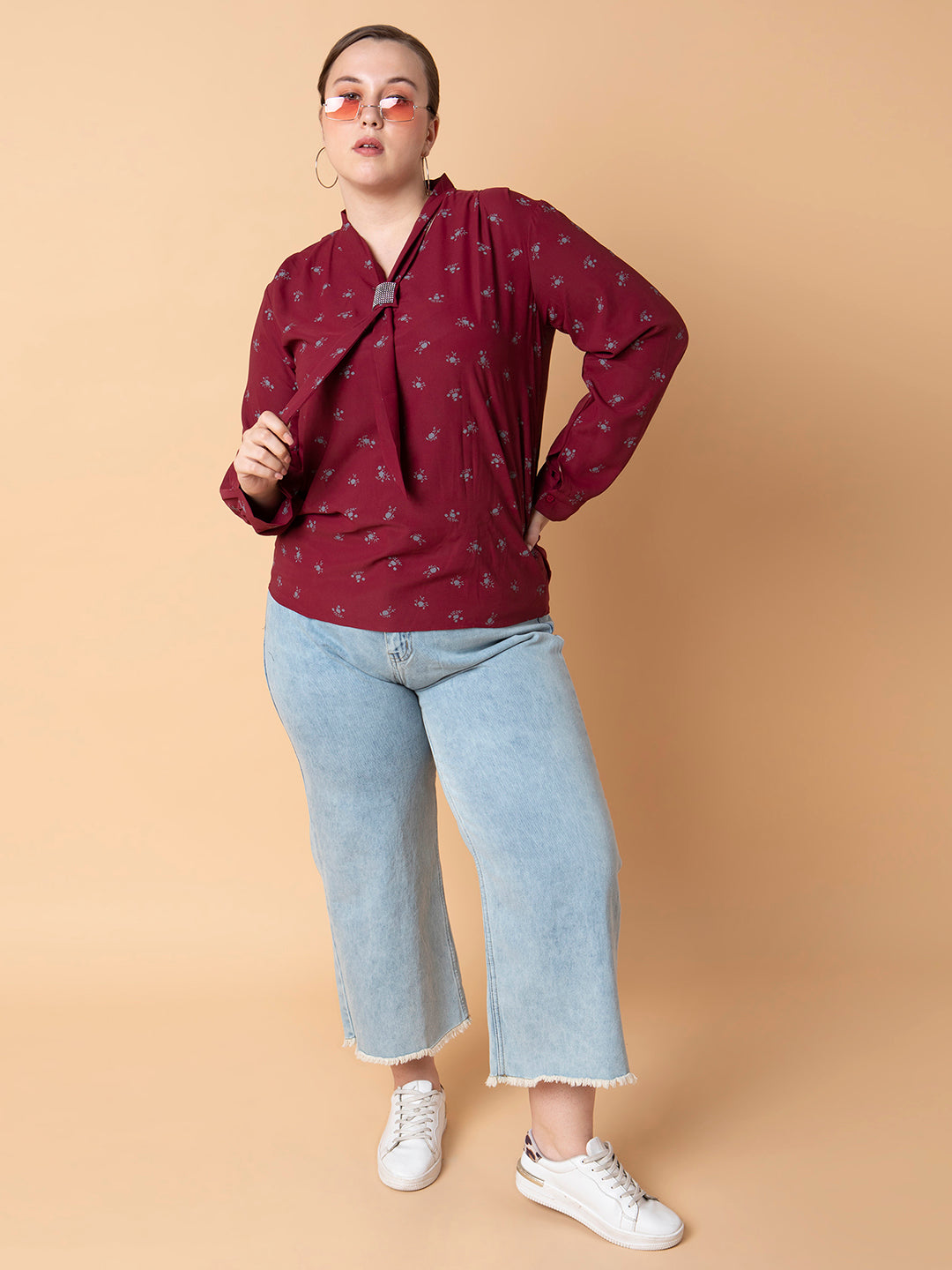 Women Floral Maroon Top